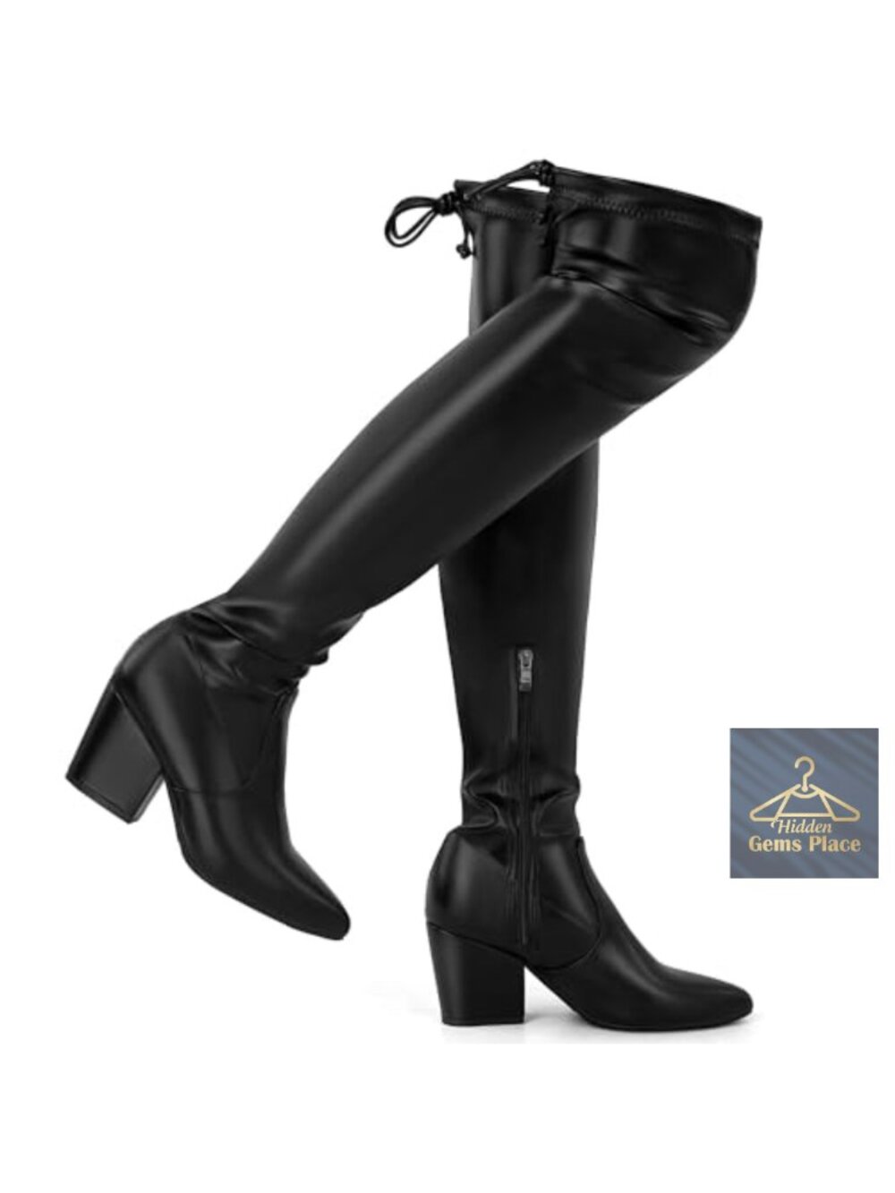 Womens Thigh High Boots Chunky Heel Stretch Over the Knee Fall